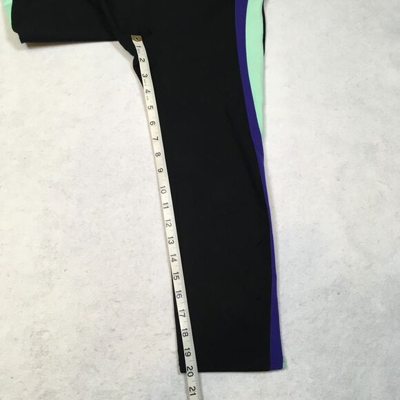 Gap Fit Womens M Grop Leggings Black Green Purple Stripe Gfast Nylon Retro 80s - Picture 7 of 10